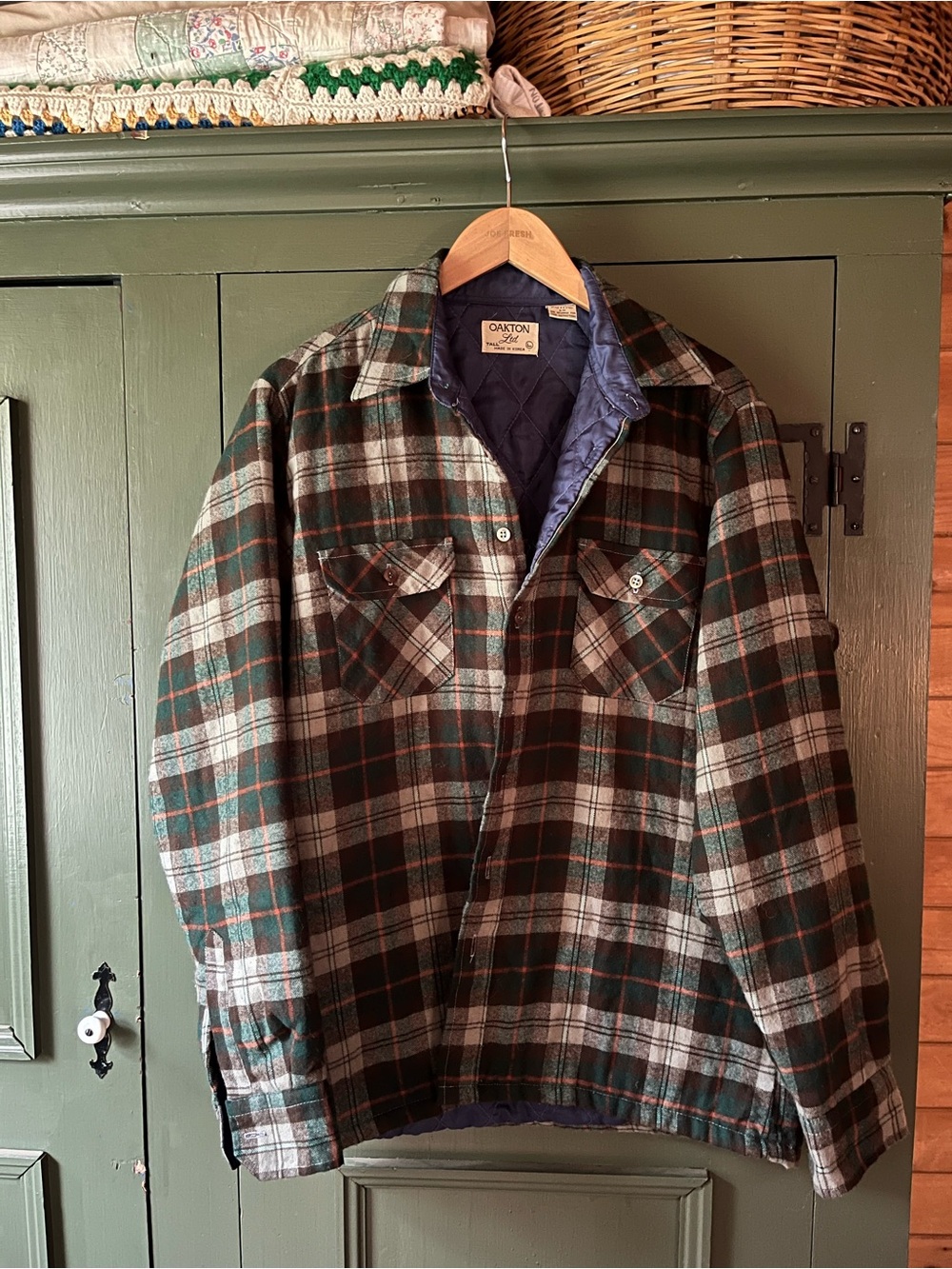Oakton Vintage 90’s Quilted-Lined Plaid Shirt Jacket - Green/Gray